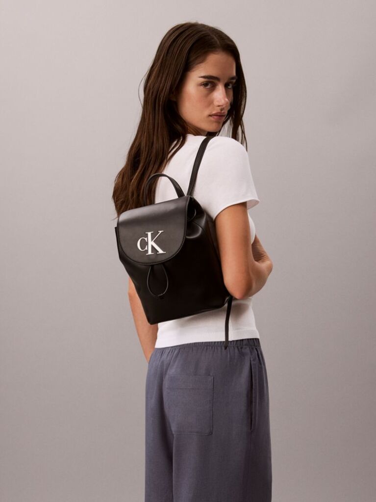 Black Contrast Monogram Flap Backpack  Women