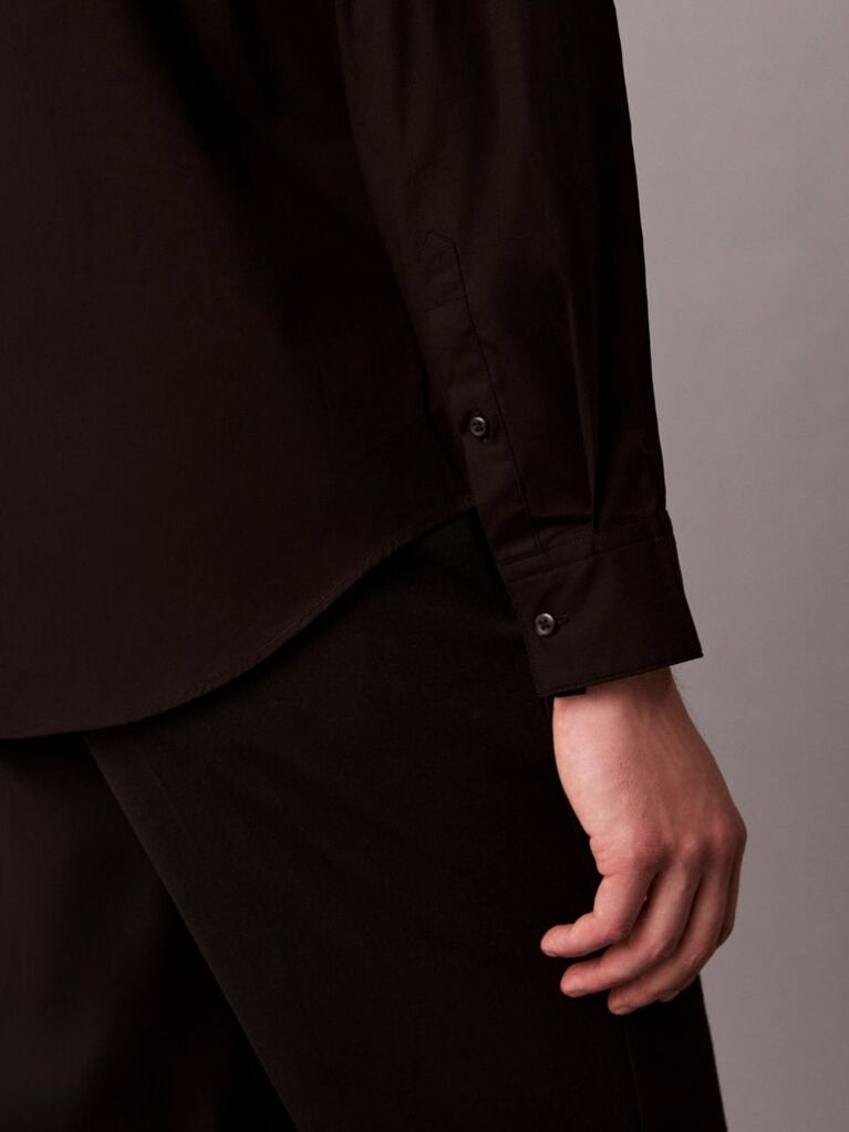 Black Long Sleeve Solid Stretch Classic Shirt  Men