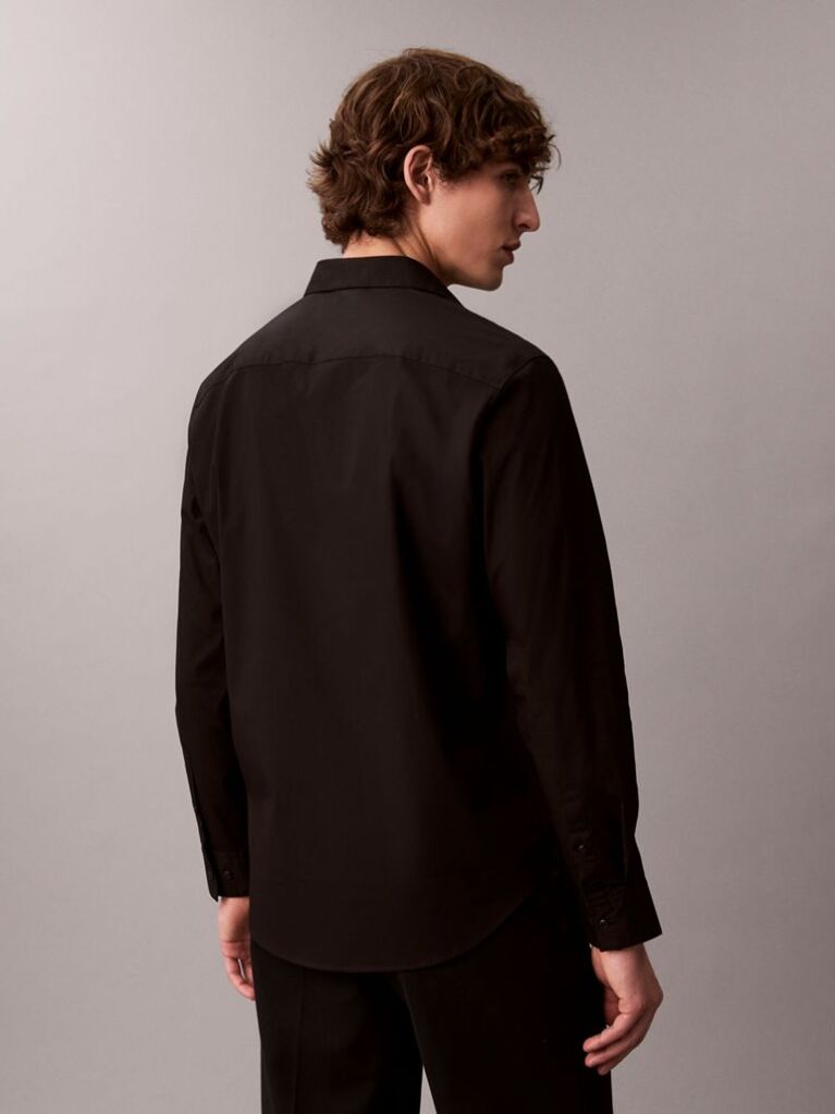 Black Long Sleeve Solid Stretch Classic Shirt  Men