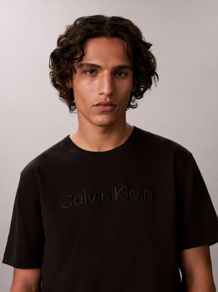 Black Logo Embroidery Silky Interlock Knit T-Shirt  Men