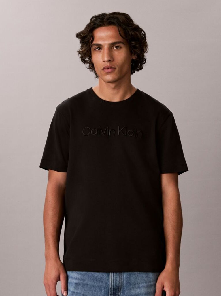 Black Logo Embroidery Silky Interlock Knit T-Shirt  Men