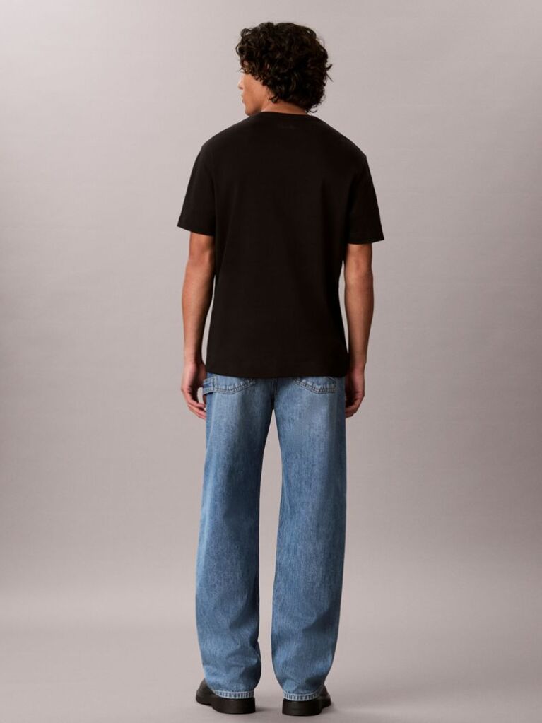 Black Logo Embroidery Silky Interlock Knit T-Shirt  Men