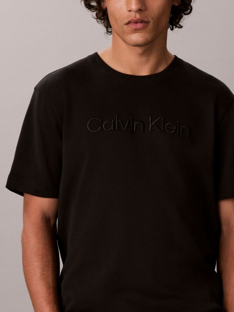 Black Logo Embroidery Silky Interlock Knit T-Shirt  Men