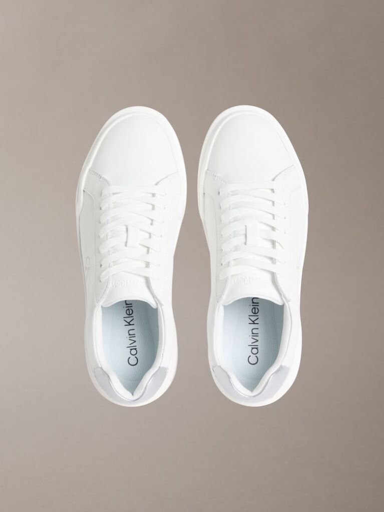 White Leather Silver Tab Chunky Trainers  Women