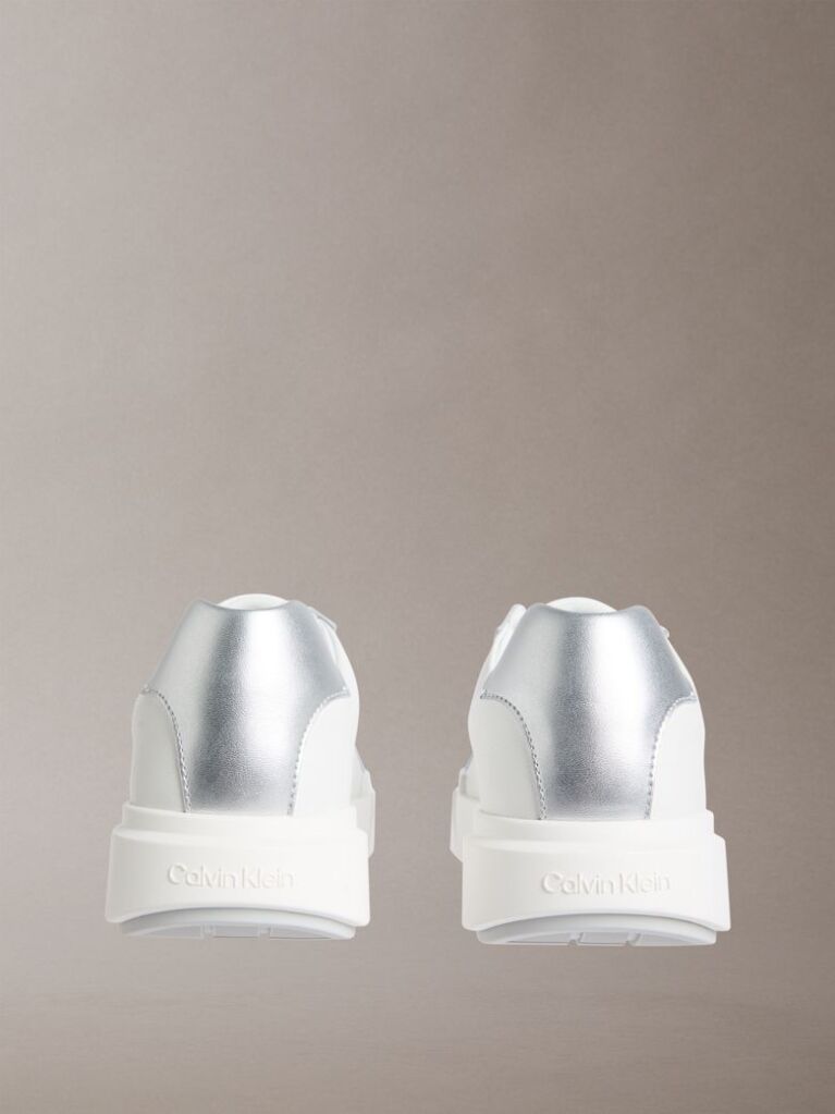 White Leather Silver Tab Chunky Trainers  Women