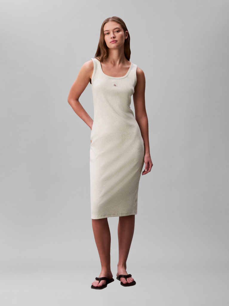Grey Ribbed Sleeveless Midi Dress  Women