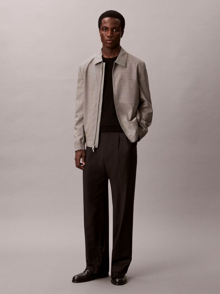 Λευκό Μάλλινο Blouson Jacket Με Houndstooth Σχέδιο  Άνδρας