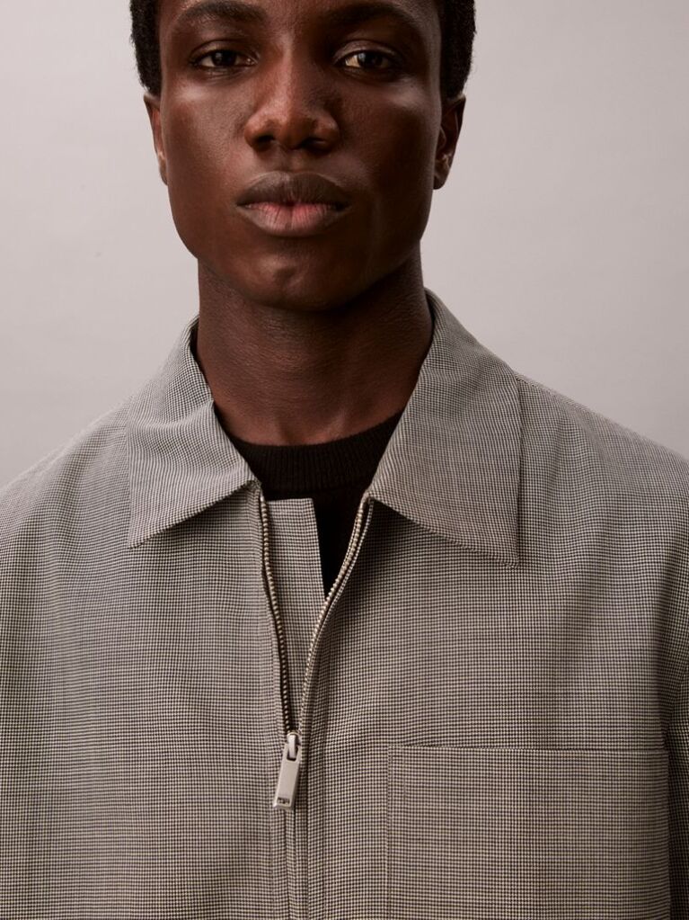 Λευκό Μάλλινο Blouson Jacket Με Houndstooth Σχέδιο  Άνδρας