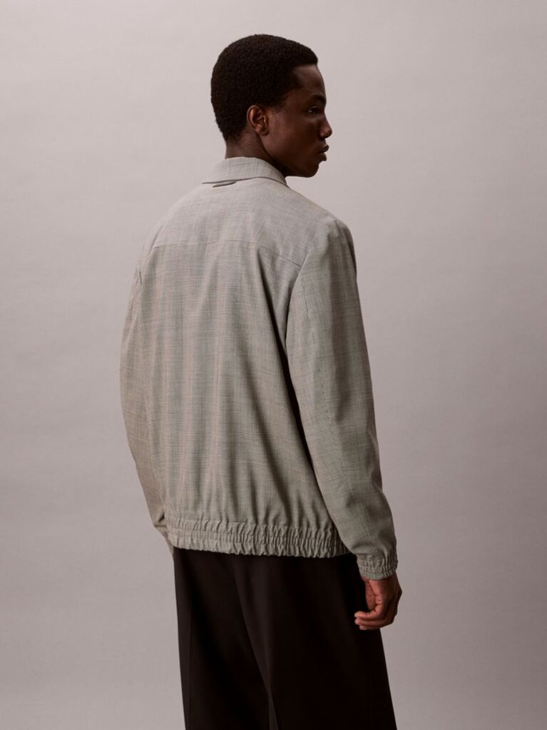 Λευκό Μάλλινο Blouson Jacket Με Houndstooth Σχέδιο  Άνδρας