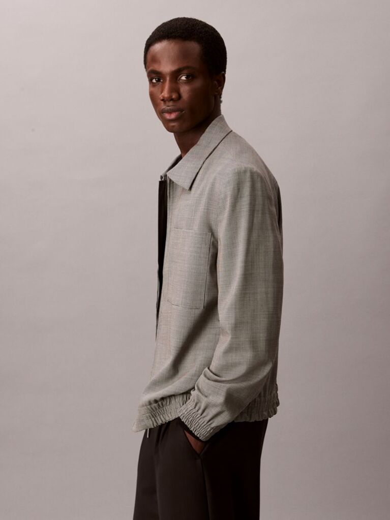 Λευκό Μάλλινο Blouson Jacket Με Houndstooth Σχέδιο  Άνδρας