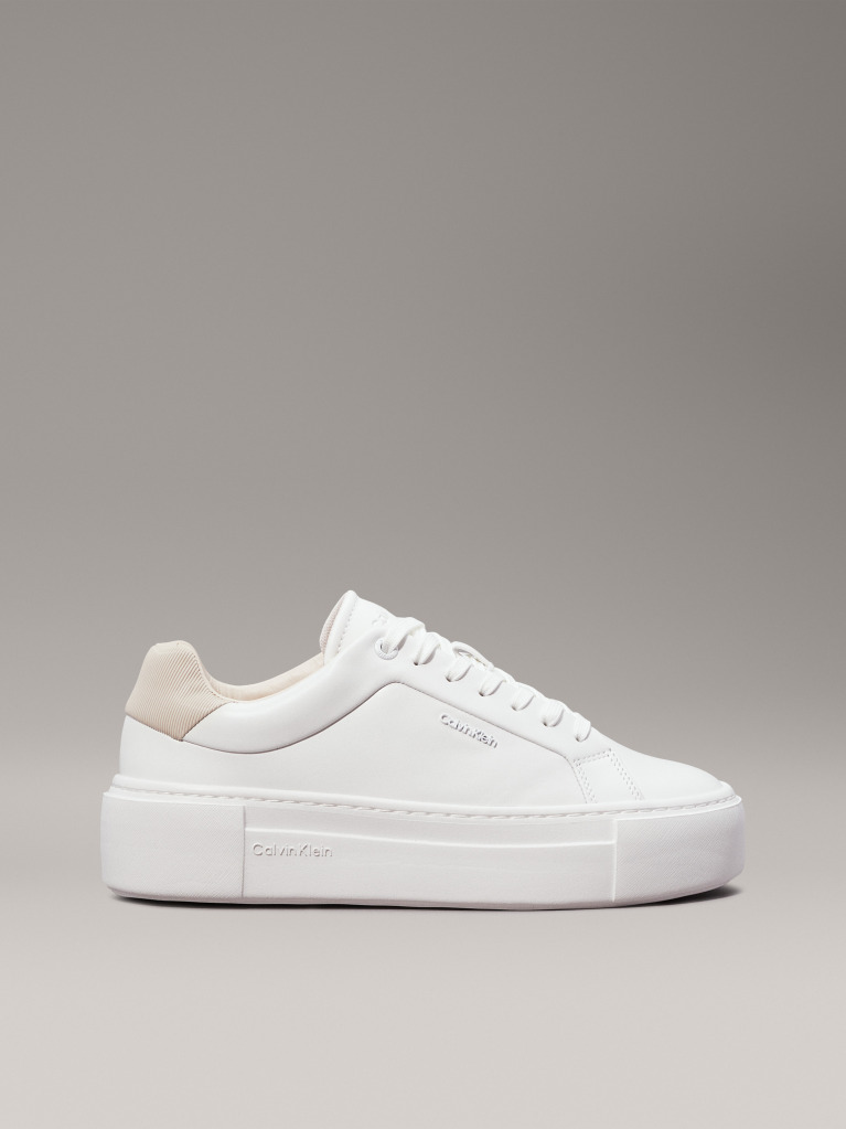 White Leather Platform Trainers  Women