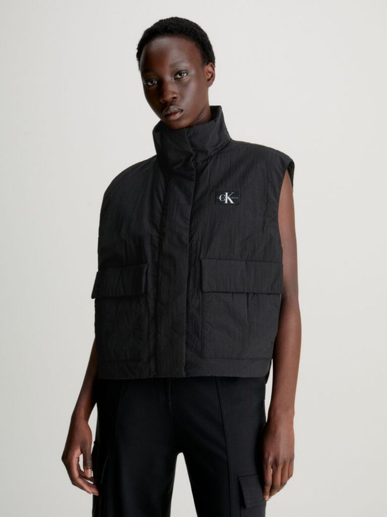Black Relaxed Padded Nylon Vest  Women