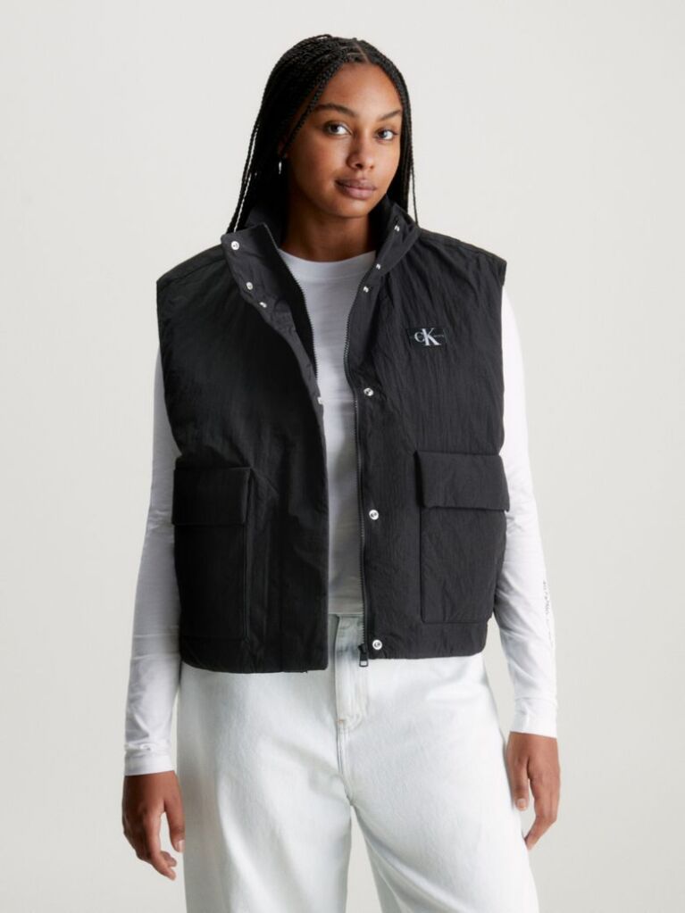 Black Relaxed Padded Nylon Vest  Women