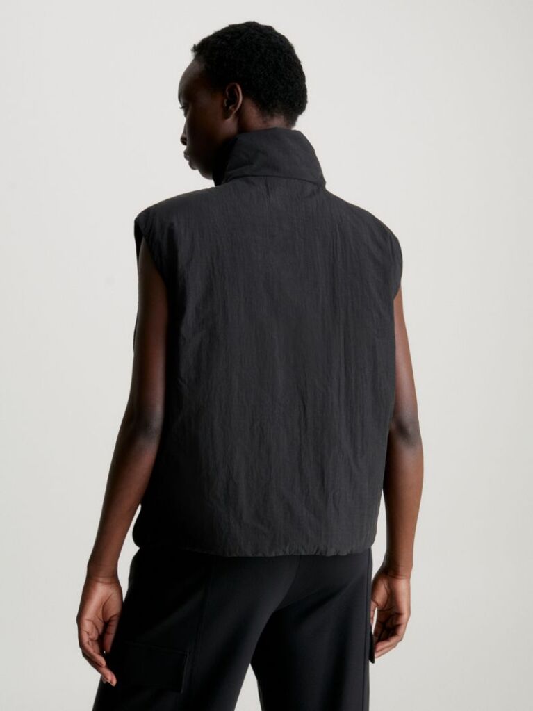 Black Relaxed Padded Nylon Vest  Women