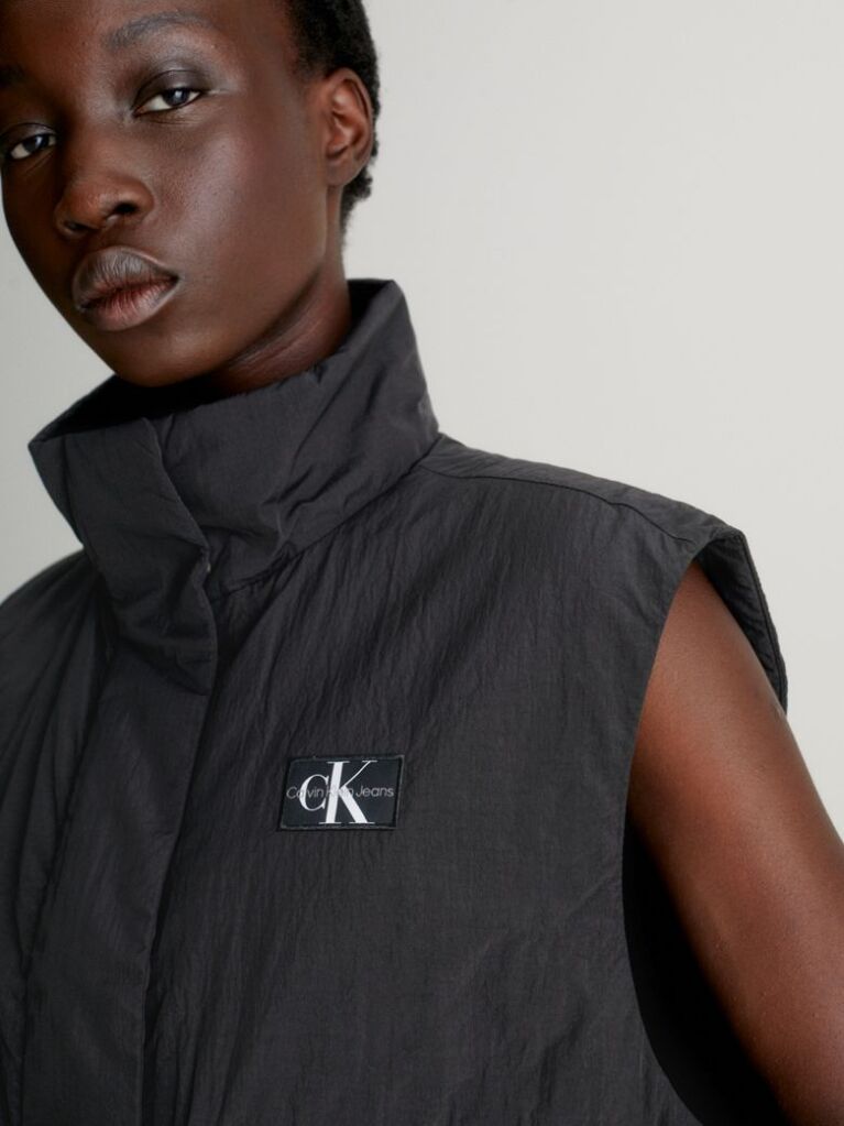 Black Relaxed Padded Nylon Vest  Women