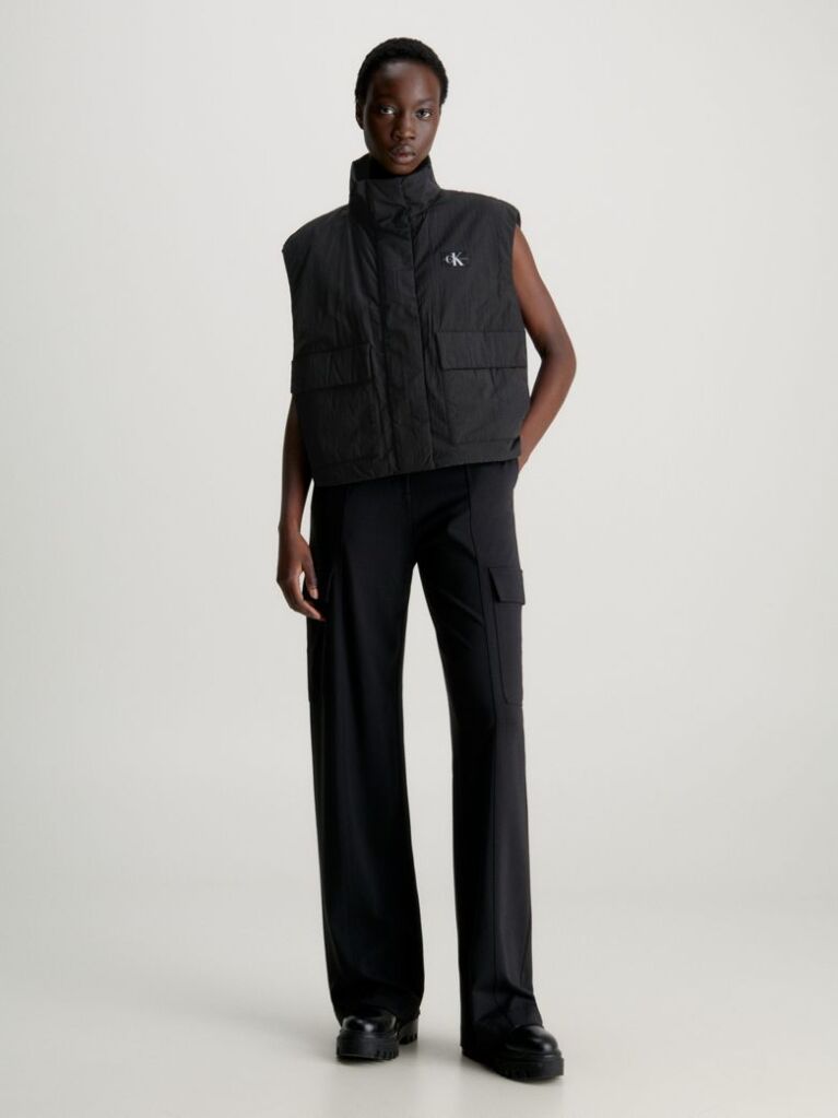 Black Relaxed Padded Nylon Vest  Women