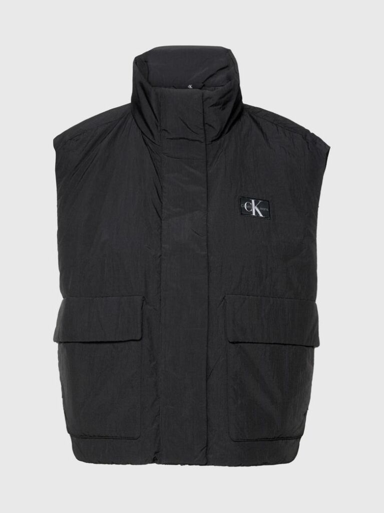 Black Relaxed Padded Nylon Vest  Women