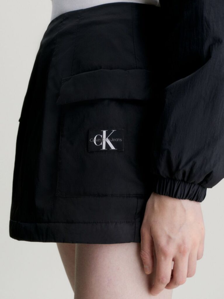 Black Padded Nylon Cargo Mini Skirt  Women