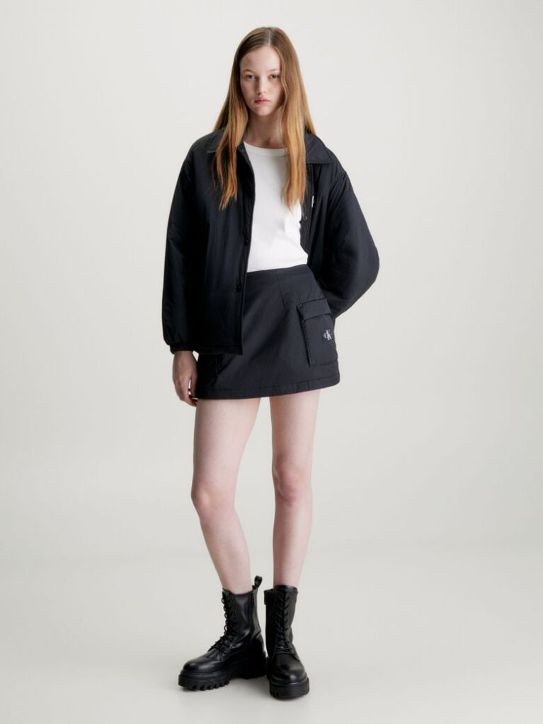Black Padded Nylon Cargo Mini Skirt  Women