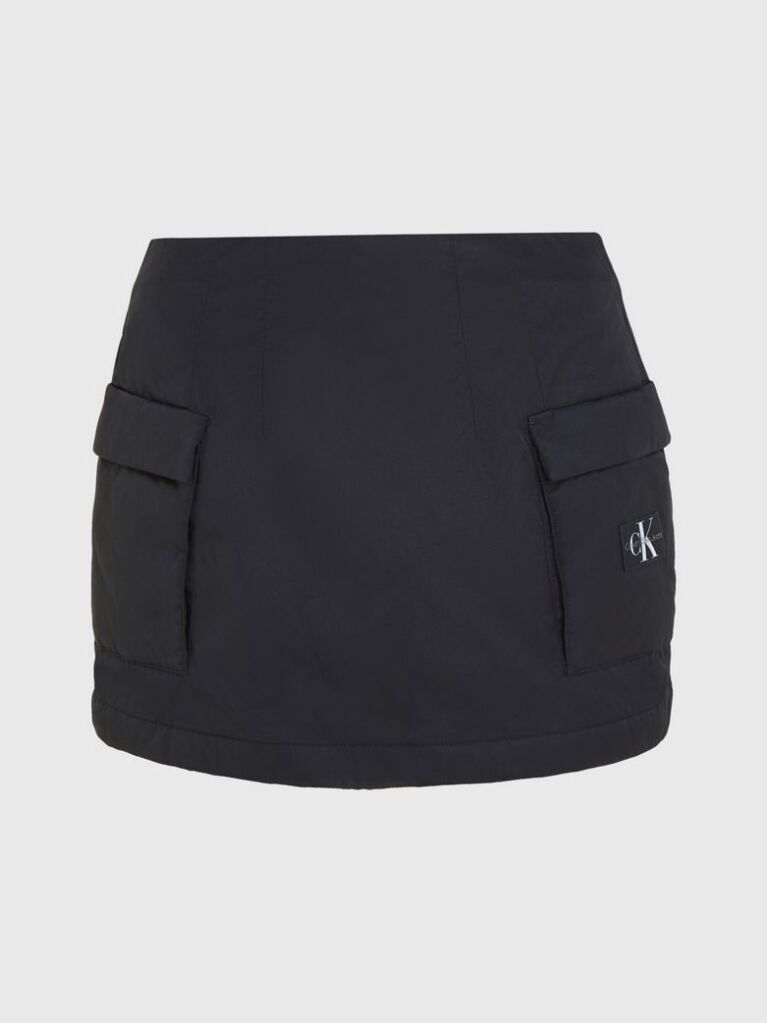 Black Padded Nylon Cargo Mini Skirt  Women