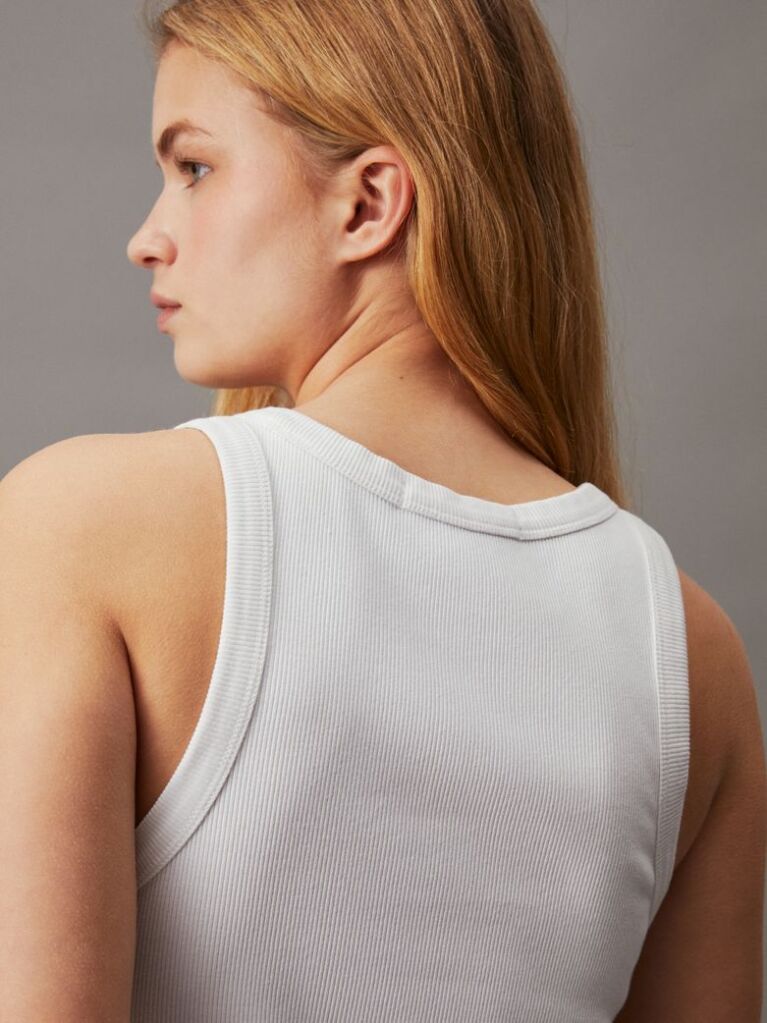White Ribbed Cotton Monogram Tank Dress  Women
