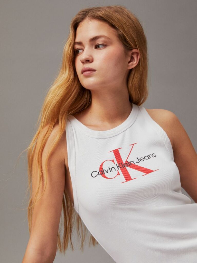 White Ribbed Cotton Monogram Tank Dress  Women