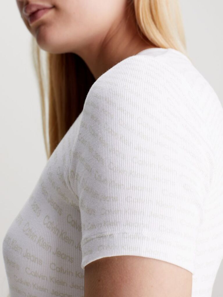 White Slim Ribbed All-Over Logo Dress  Women