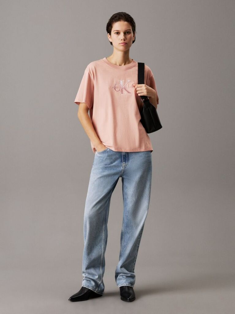Πορτοκαλί T-shirt Με Λογότυπο Σε Άνετη Γραμμή  Γυναίκα