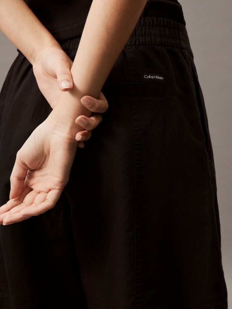 Μαύρο Βαμβακερό Λινό Σορτς Από Twill  Γυναίκα