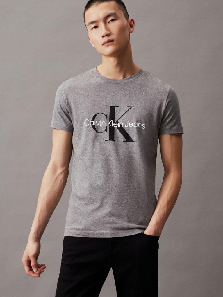 Grey Monogram Slim T-Shirt  Men