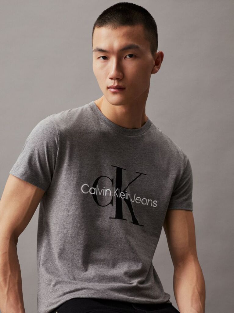 Grey Monogram Slim T-Shirt  Men