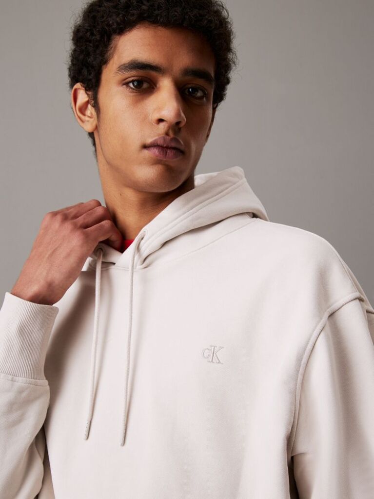 Beige Cotton Terry Hoodie  Men