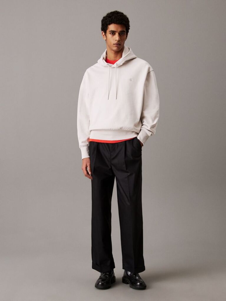 Beige Cotton Terry Hoodie  Men