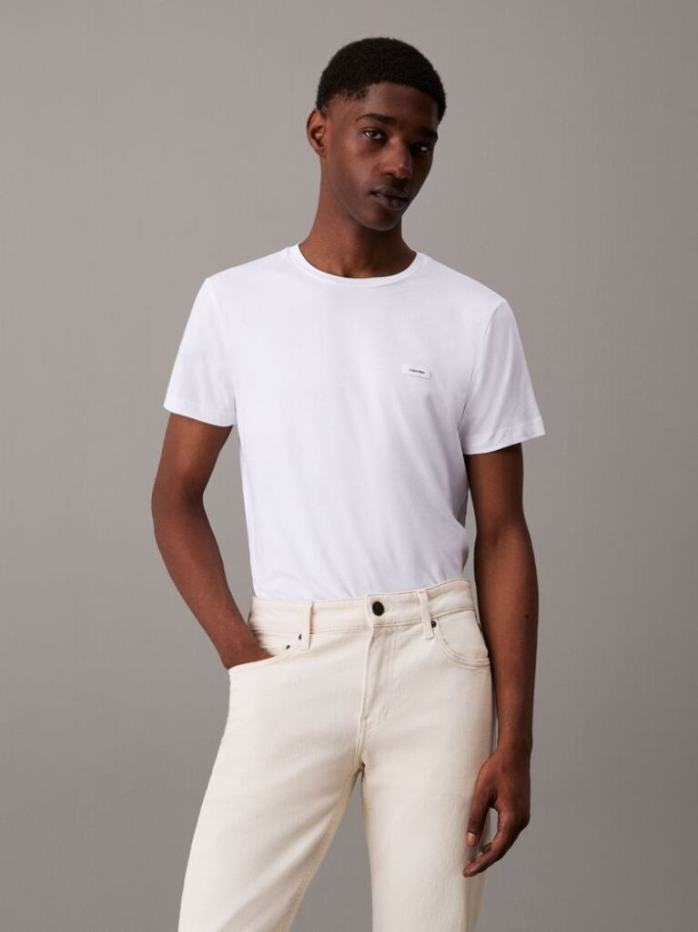 White Slim Cotton Stretch T-shirt  Men