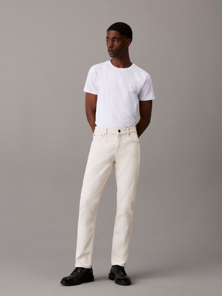 White Slim Cotton Stretch T-shirt  Men