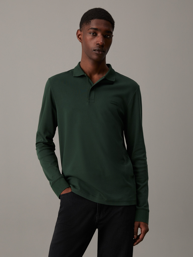 Green Slim Long Sleeve Polo Shirt  Men
