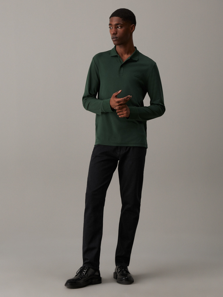 Green Slim Long Sleeve Polo Shirt  Men