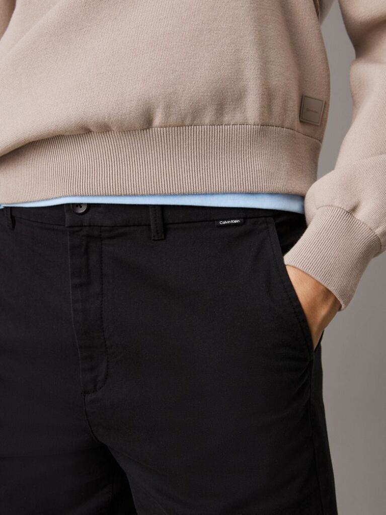Black Straight Twill Chino Shorts  Men