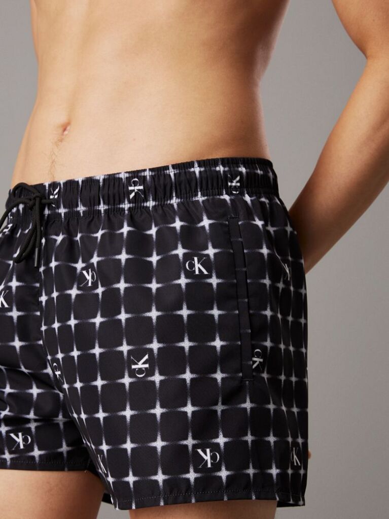 Black Short Drawstring Swim Shorts - CK Monogram  Men