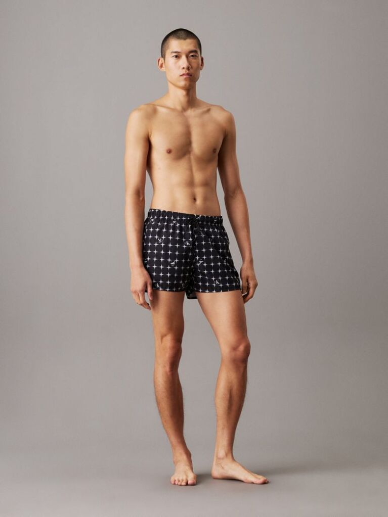 Black Short Drawstring Swim Shorts - CK Monogram  Men