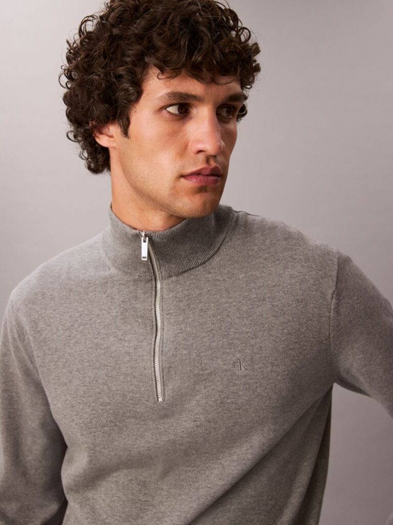 Grey Quarter Zip Jumper  Men