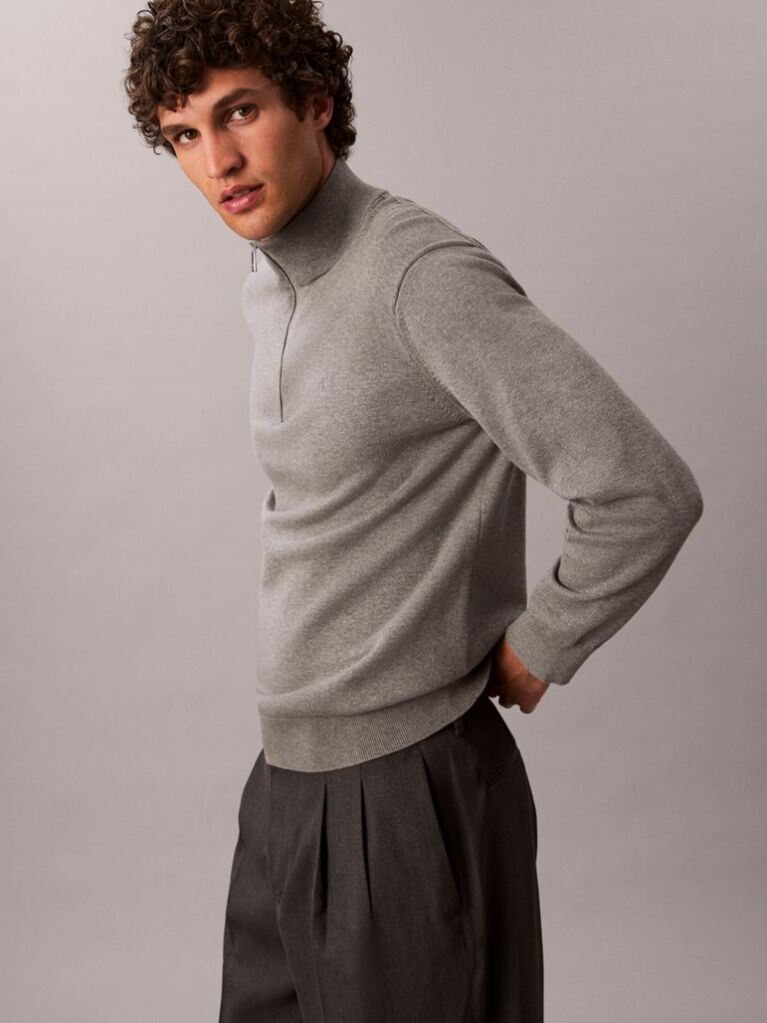 Grey Quarter Zip Jumper  Men