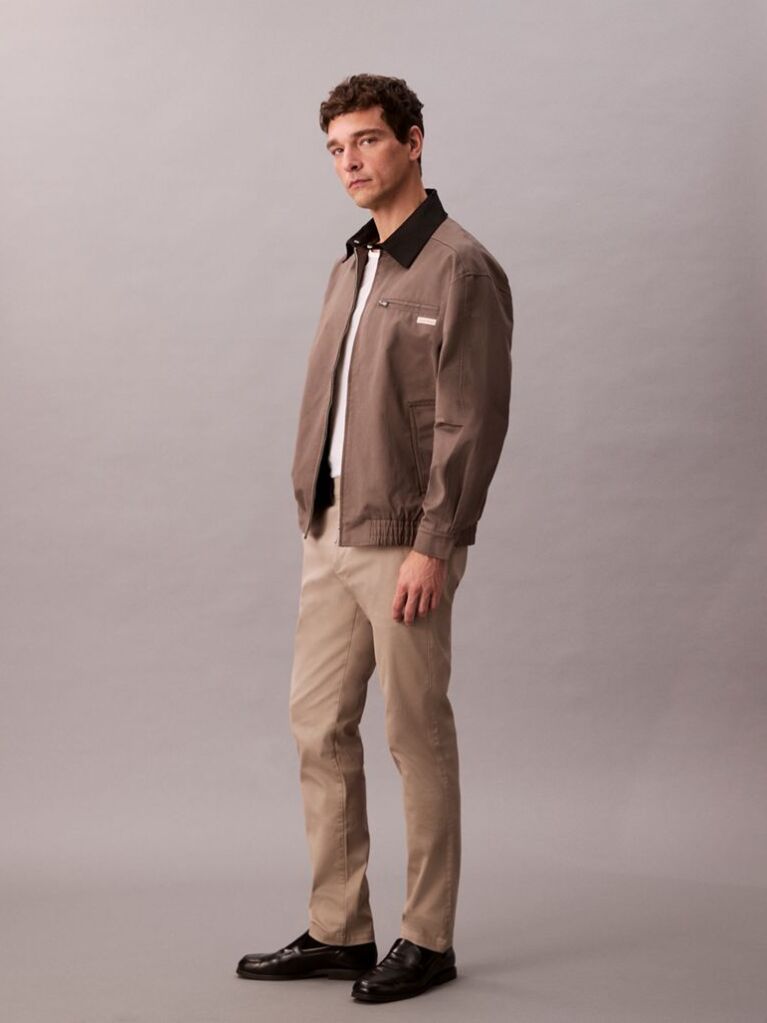 Khaki Slim Stretch Cotton Chino Trousers  Men