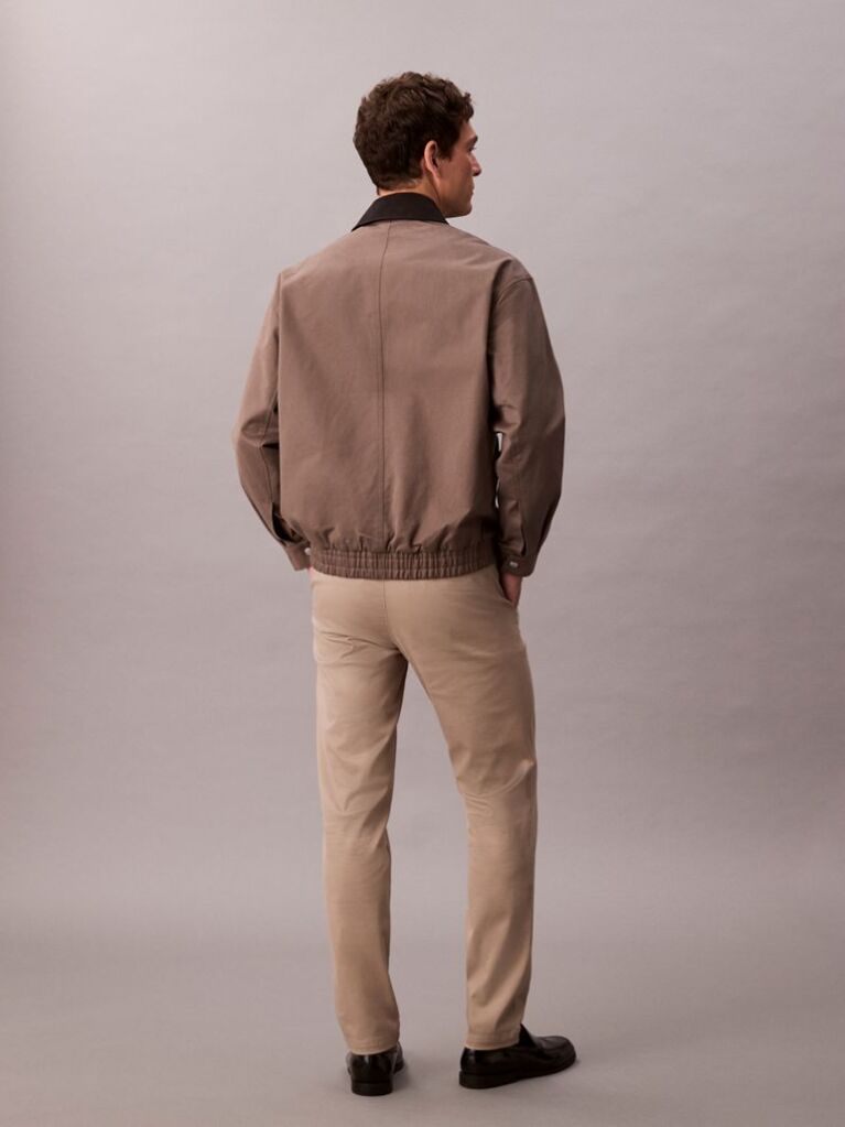 Khaki Slim Stretch Cotton Chino Trousers  Men