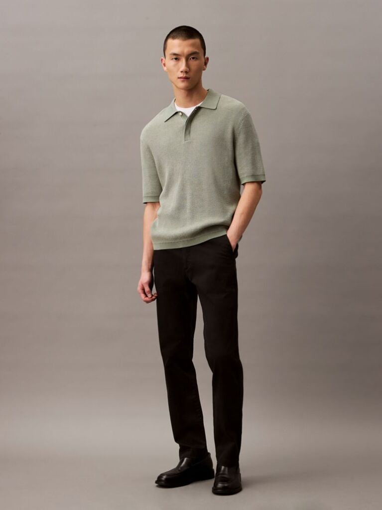 Black Slim Stretch Cotton Chino Trousers  Men