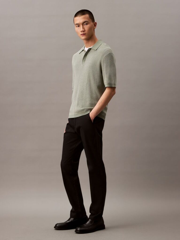 Black Slim Stretch Cotton Chino Trousers  Men