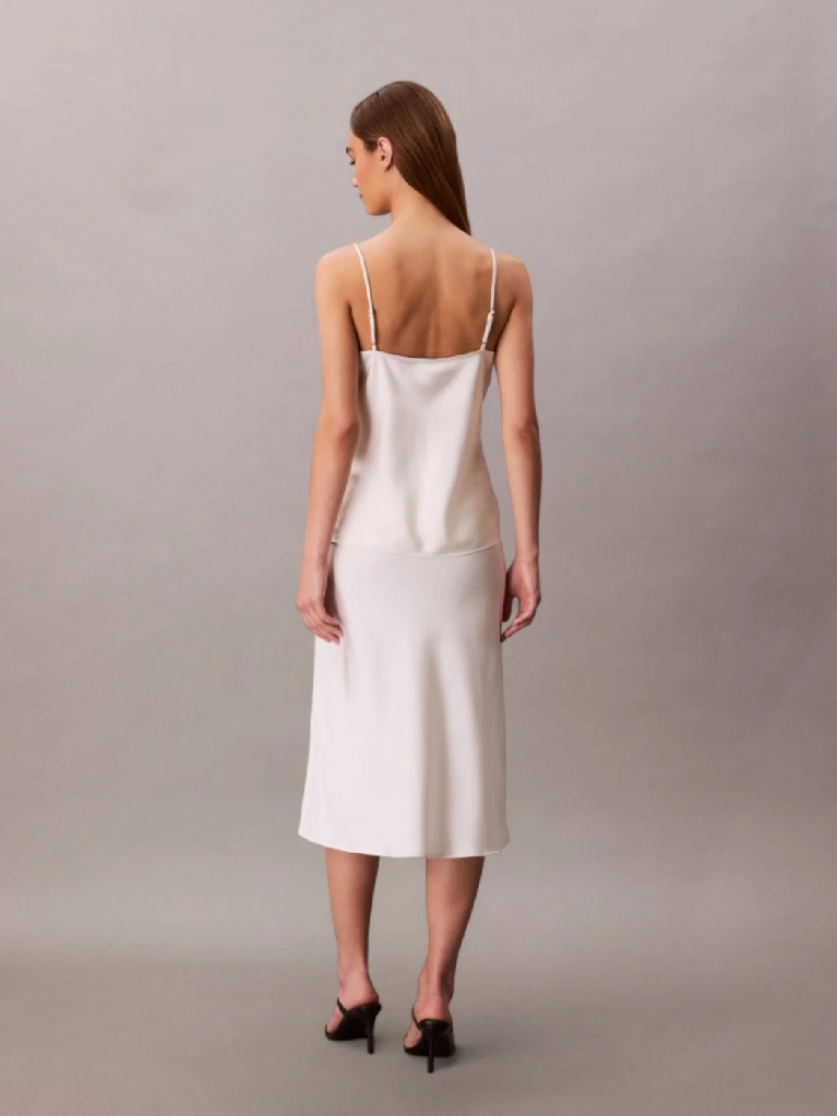 White Matte Shine Satin Skirt  Women
