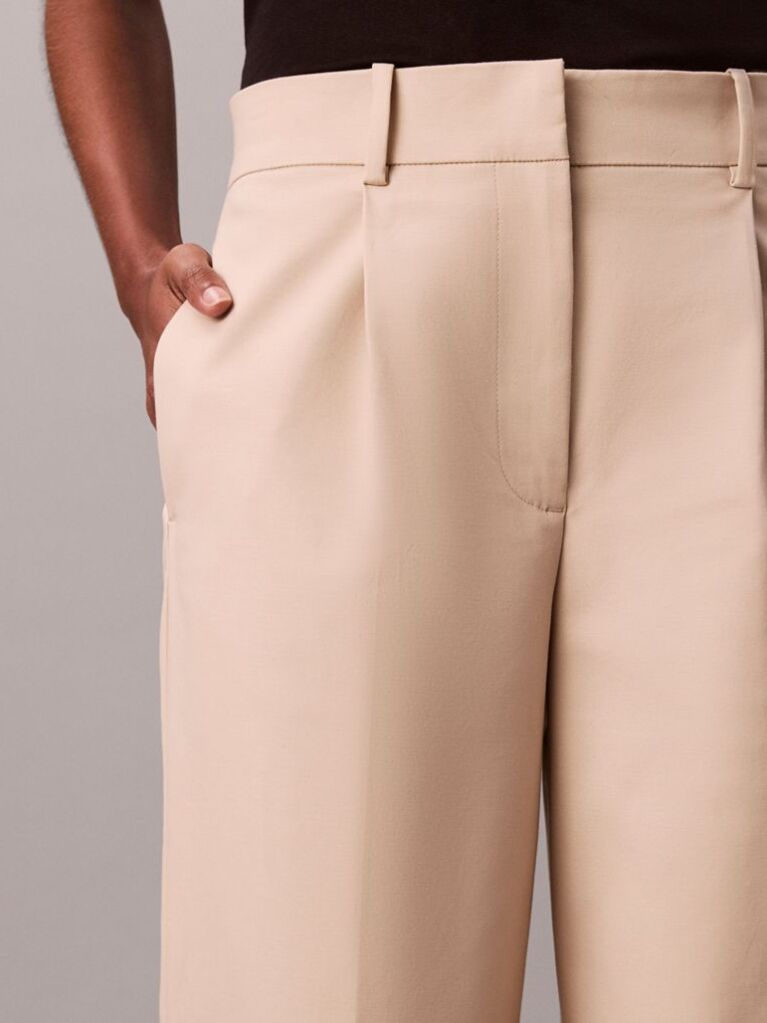 Khaki Wide Leg Chino Trousers  Women