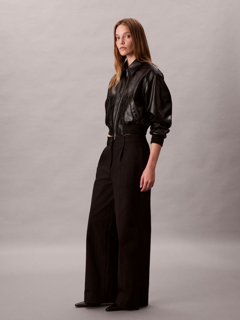 Black Wide Leg Chino Trousers  Women