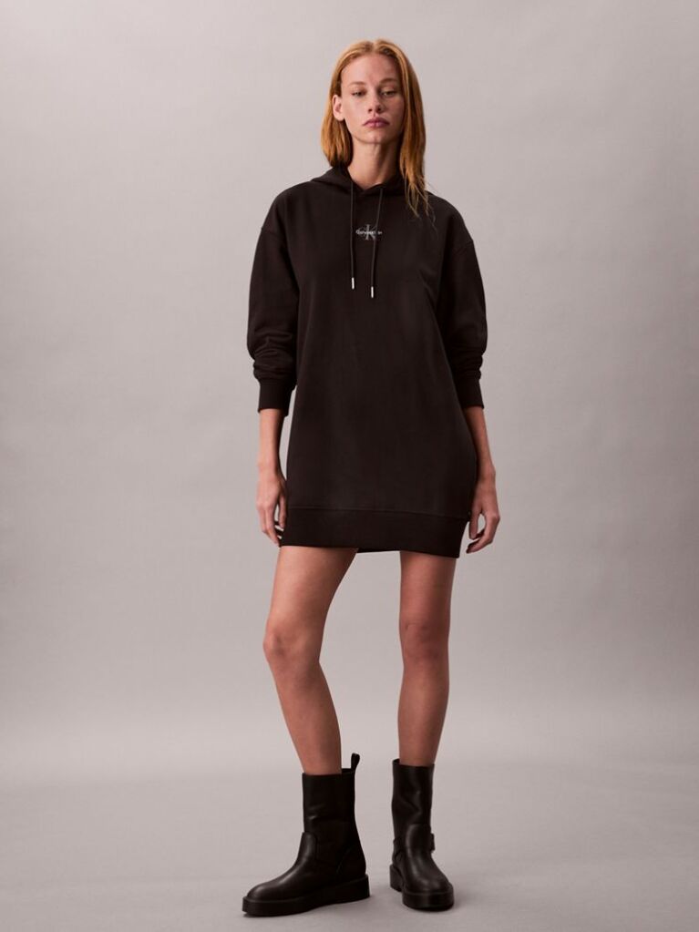 Black Monogram Hooded Sweatshirt Dress  Women
